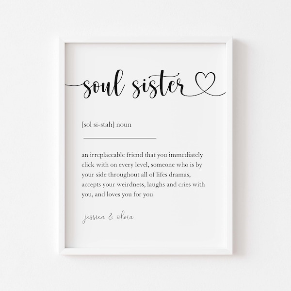 Personalised Soul Sister Print - Personalised Best Friend Print - Custom Christmas Gift For Best Friend - Gift For Her - Gifts For Friends