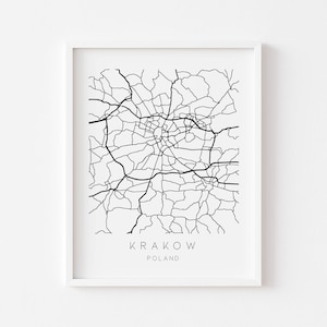 Krakau Karte Druck - Stadt Karte Poster - Krakau Wanddruck - Polen Wandposter - Minimalistische Schwarzweiß Karte Druck - Wohnkultur