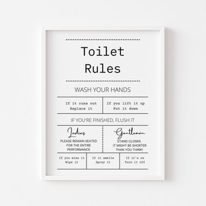 Toilet Rules Print - Funny Bathroom Prints - Bathroom Decor Wall Art - Toilet Wall Art - Home Prints - Prints For The Bathroom - A5 A4 A3 A2