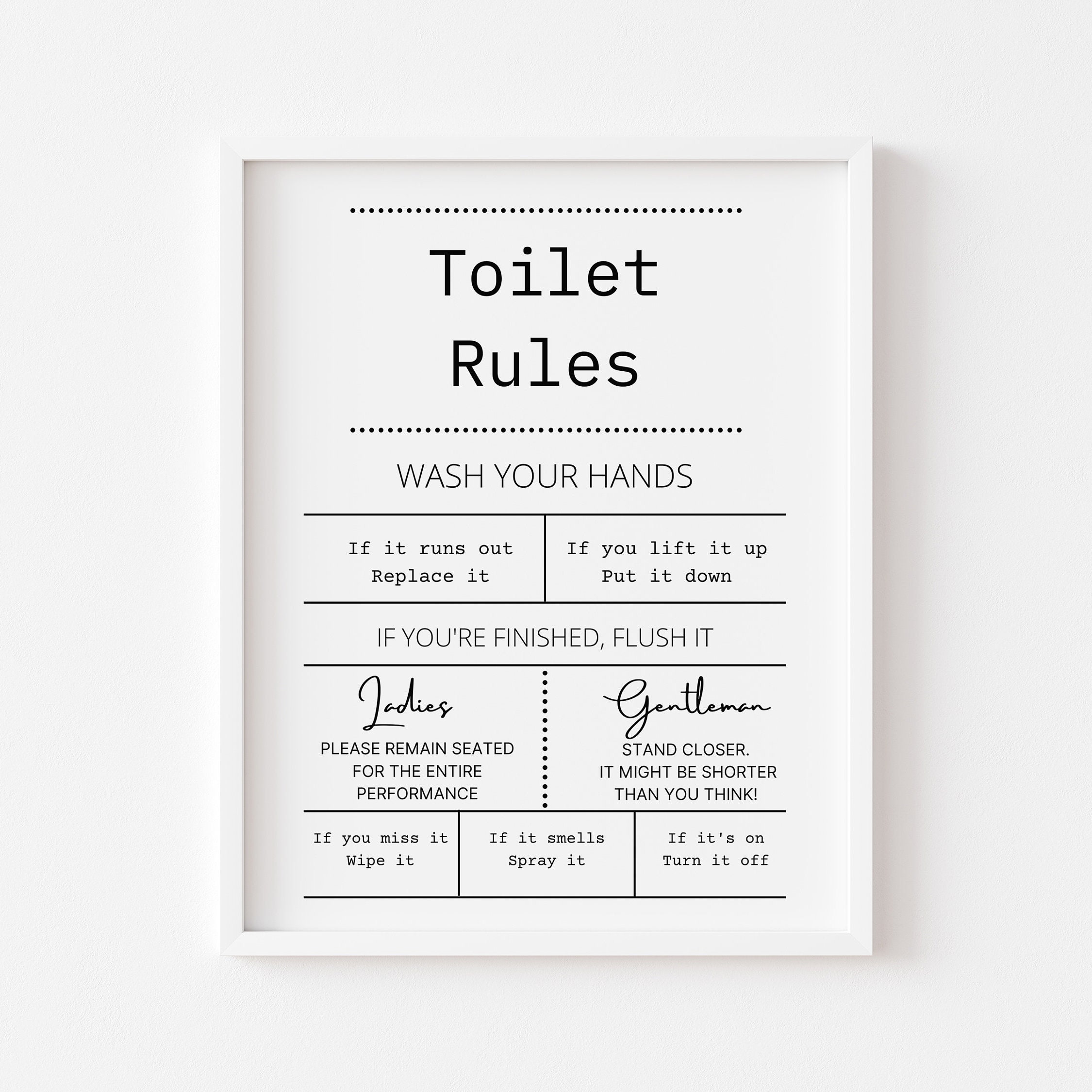 Toilet Rules Print Funny Bathroom Prints Bathroom Decor Etsy UK