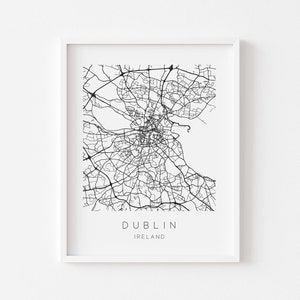 Impressão de mapa de Dublin - Pôster de mapa da cidade - Impressão de parede de Dublin - Pôster de parede da Irlanda - Impressão de mapa minimalista em preto e branco - Decoração de casa