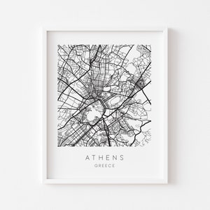Athen Karte Druck - Stadt Karte Poster - Athen Wanddruck - Griechenland Wandposter - Minimalistische Schwarzweiß Karte Druck - Wohnkultur
