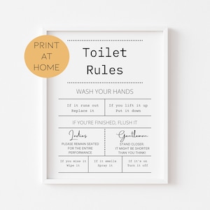 Toilet Rules Print - Digital Bathroom Prints - Bathroom Decor Wall Art - Toilet Wall Art - Print At Home Prints - Prints For The Bathroom
