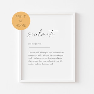 Impression définition âme soeur - cadeau de Noël unique pour elle - cadeau pour lui - cadeau de Noël numérique personnalisé pour petite amie femme petit ami