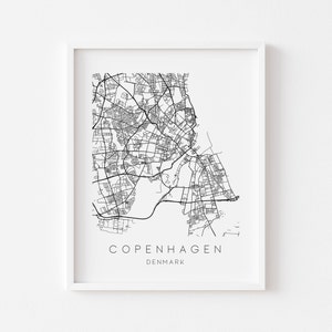 Kopenhagen Karte Print - Stadt Karte Poster - Kopenhagen Wanddruck - Dänemark Wandposter - Minimalistische schwarzweiße Karte Print - Home Decor