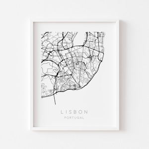 Lissabon Karte Druck - Stadt Karte Poster - Lisboa Wanddruck - Portugal Wandposter - Minimalistische Schwarz-Weiß-Karte - Wohnkultur