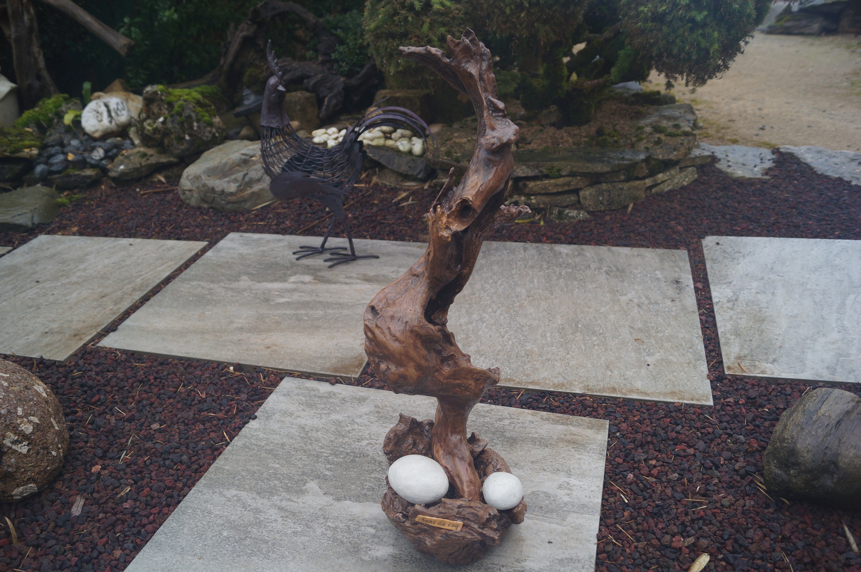 Sculpture Coq Bois Flotté Décorative