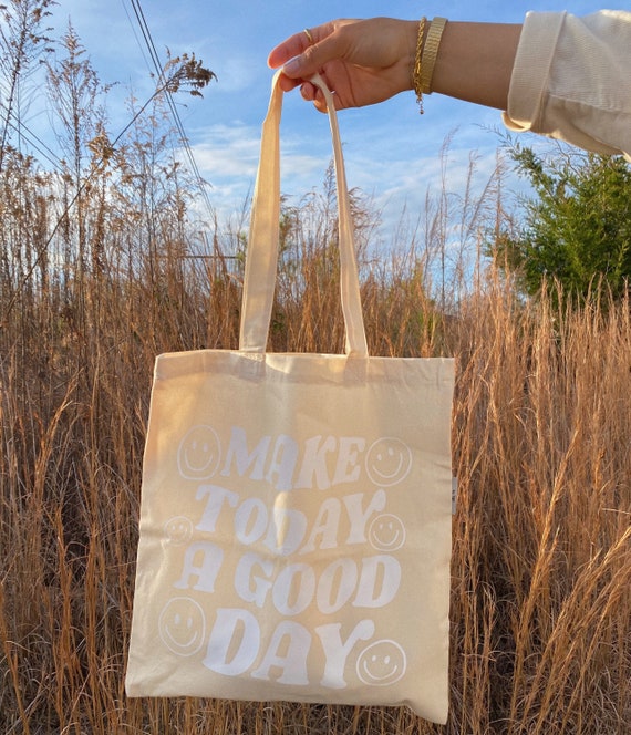 Make Today a Good Day Happy Face Canvas Cotton Tote Bag 