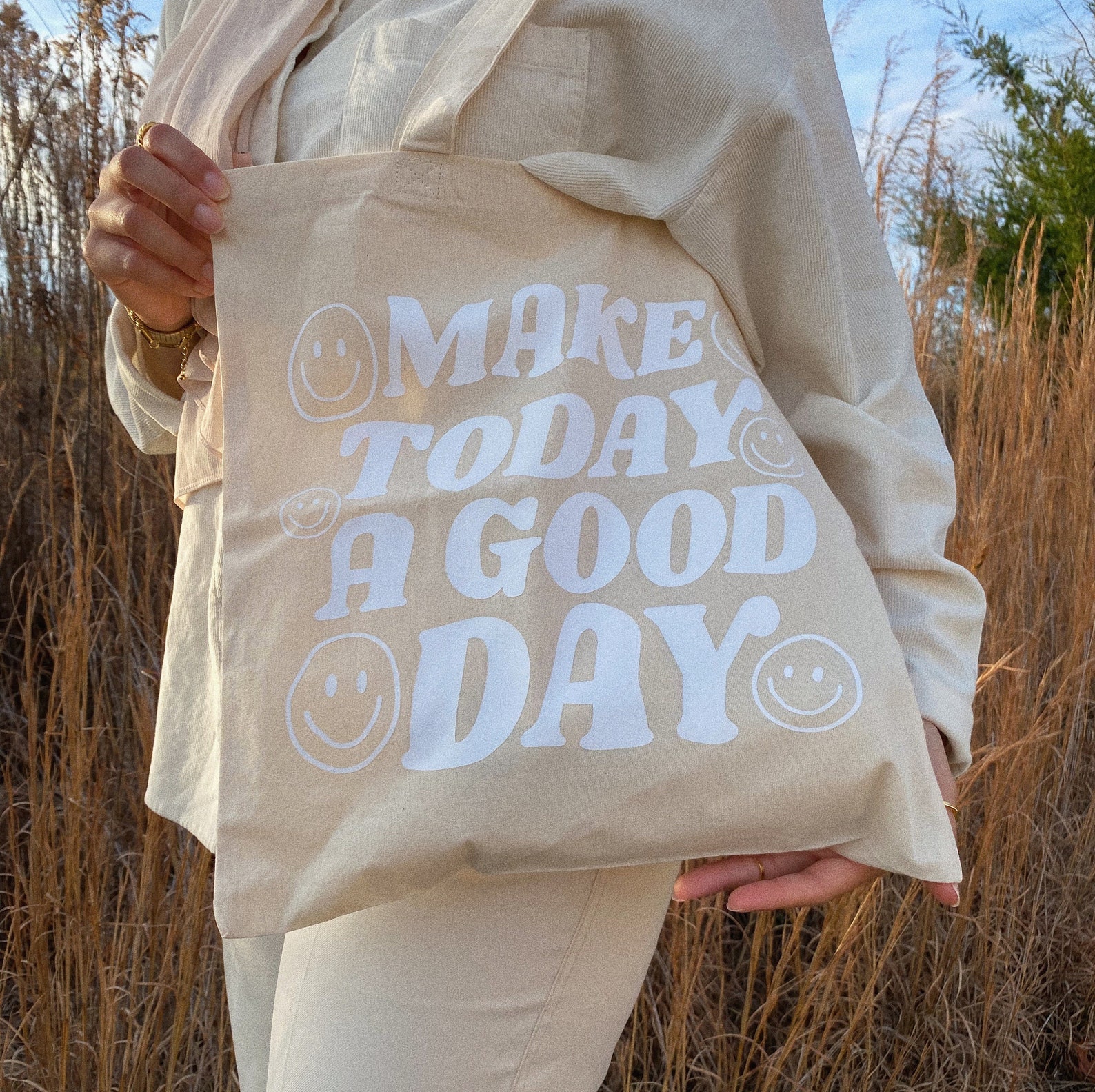 Make Today a Good Day Happy Face Canvas Cotton Tote Bag - Etsy