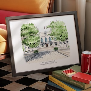 Hackney Town Hall Personalised Print - Hand-drawn Wedding or Anniversary Gift