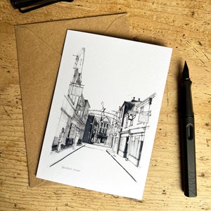 Winchester Parchment Street-wenskaart, Winchester-wenskaart, Winchester-notitiekaart, A6-kaarten blanco gelaten aan de binnenkant voor een unieke notitie.