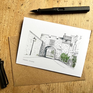 Winchester Kingsgate-wenskaart, Winchester-wenskaart, Winchester-notitiekaart, A6-kaarten blanco gelaten aan de binnenkant voor een unieke notitie.