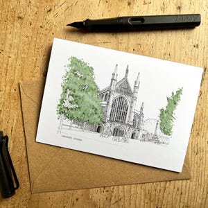 Winchester Cathedral-wenskaart, Winchester Cathedral, Cathedral-notitiekaart, A6-kaarten blanco gelaten aan de binnenkant voor een unieke notitie.