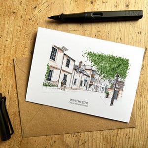 Winchester-wenskaart, Winchester-ansichtkaart, Cathedral-notitiekaart, A6-kaarten blanco gelaten aan de binnenkant voor een unieke notitie.
