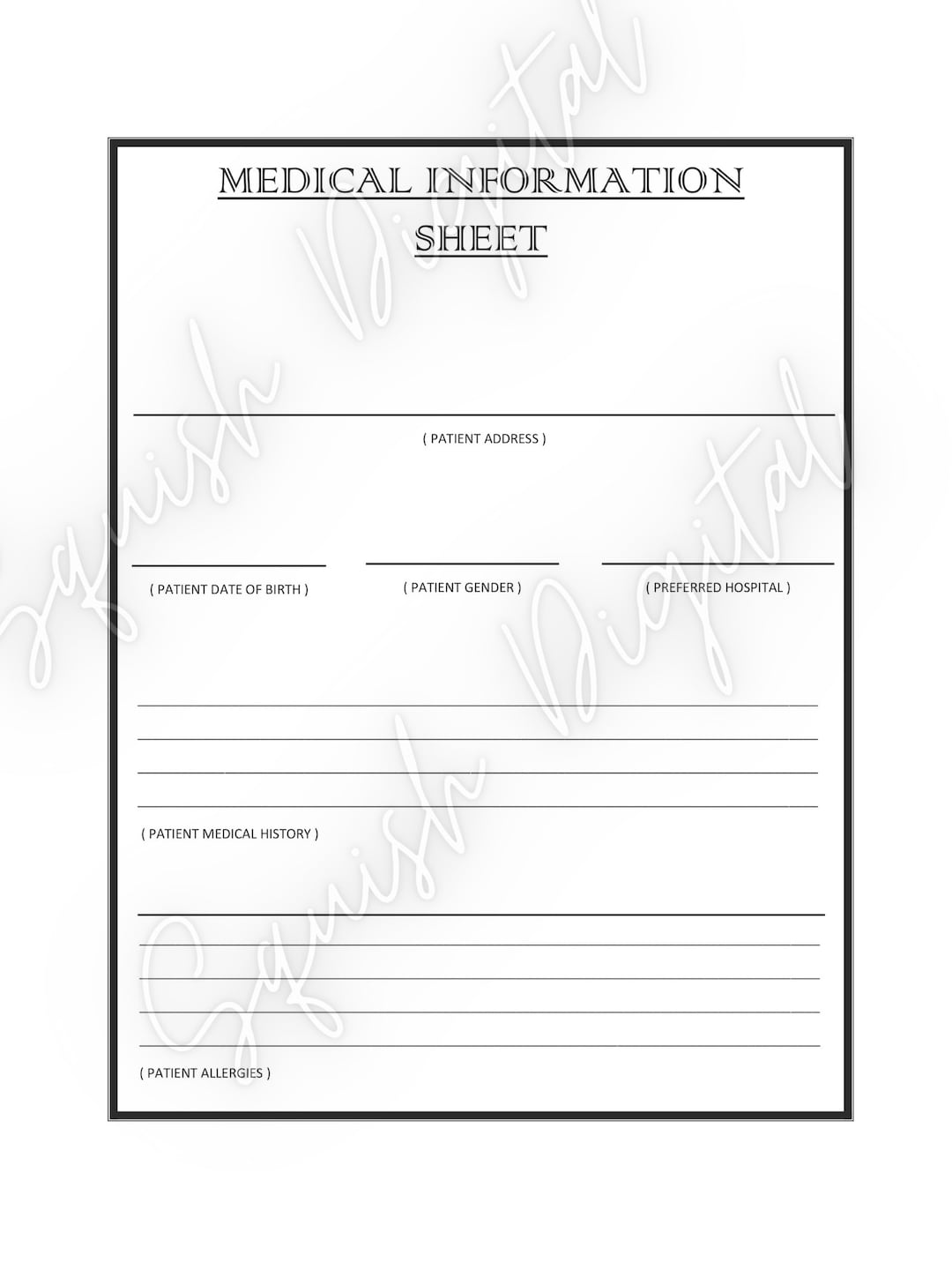 Medical Information Printable Etsy