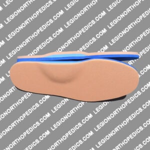 May include: A pair of beige foam insoles with a blue and beige top layer. The insoles are designed to provide support and cushioning for the feet.