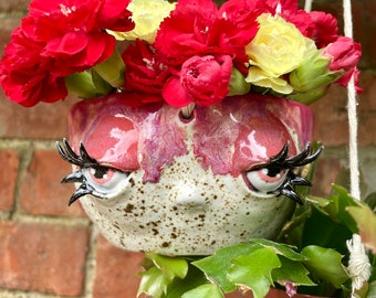Eyelash Hanging Planter, Unusual Gift Idea, Fun Home Decor, Garden Decor, Quirky Ceramic Planter, Handmade, Hand-thrown