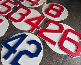 Placa de pared con números de béisbol de Boston / Números de retirados y activos / Decoración de béisbol impresa en 3D