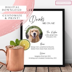 PETLOVE | Drinks Are On Me Pet Bar Drink Sign Wedding Event Signature Cocktail Beer Wine List Mocktails | Events by Sonya