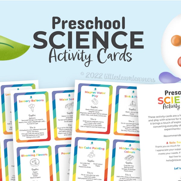 Preschool Science Activity Cards | Science Printables | Homeschool Curriculum | Kindergarten Activities | Instant Digital Download