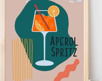 Retro Cocktail Aperol Spritz, Old Fashioned Print