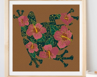 Coqui Art Print, Flor de Maga Floral Frog Illustration (8x8)