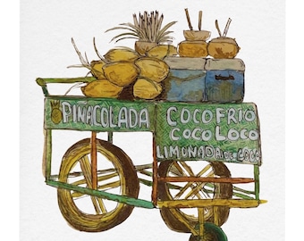 Coco cart, coconut piña colada postcard print