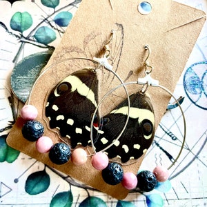 Real Christmas Butterfly Earrings Lava stone and Rhodnite