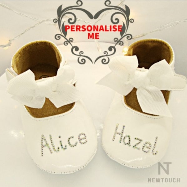 Personalised Baby Shoes With Crystal Rhinestones Handmade, Wedding shoes, Baby party shoes, Baby Girls Shoes, New Born Shoes, Baby Gift