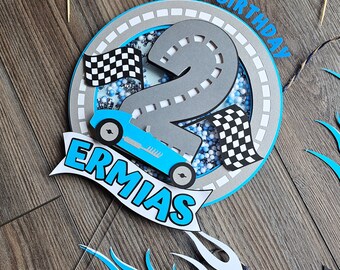 Race Car Birthday Shaker Cake Topper: Fast One, Two Fast