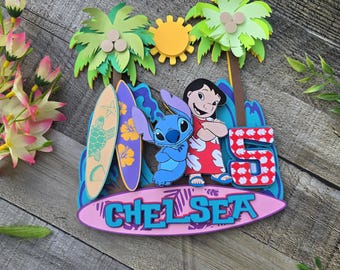 Personalized Hawaiian Cake Topper: Lilo & Stitch Birthday Party Decor