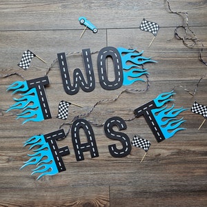 Race Car Birthday Banner Decor, Vehicle, Birthday Banner, Baby First Birthday, Party Decor, Two Fast, Fast One, Car Party Decor, Baby Shower