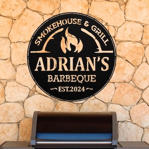 Personalized Metal Barbecue Wall Sign - Barbecue Wall Art Decor - Custom Grill Sign - Outdoor Barbecue Sign - Large BBQ Sign Father&#39;s Day