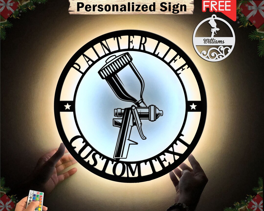 Custom Car Body Shop LED Sign, Painter Wall Art, Lightup Garage Decor