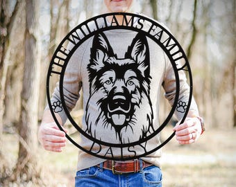 German Shepherd Metal Name Sign, German Shepard Dog House Decor, Custom Dog Sign, Front Door Welcome Sign, Family Name Sign, Dog Lover Gift
