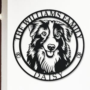 Customizable Australian Shepherd Metal Name Sign - Personalized Aussie House and Front Door Decor for Dog Lovers