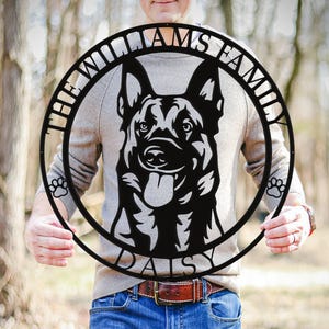 Belgian Malinoi Metal Name Sign, Malinois Dog House Decor, Custom Dog Sign, Front Door Welcome Sign, Family Name Sign, Dog Lover Gift