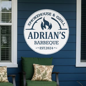 Custom Barbecue Metal Wall Sign - Personalized Grill Sign for Backyard Smokehouse or Outdoor Kitchen - Father&#39;s Day Gift