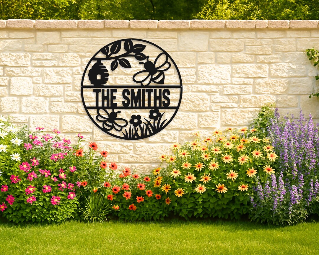 Metal Bee Garden Family Sign – Custom Beehive & Flower Wall Art ...