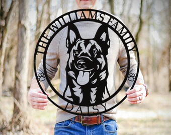 Belgian Malinoi Dog Metal Sign, Malinois Dog House Decor, Custom Dog Sign, Front Door Welcome Sign, Family Name Sign, Dog Lover Gift