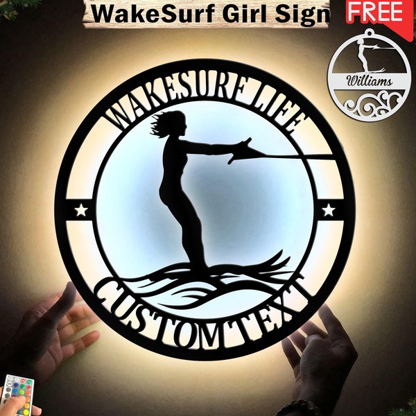 Custom Wakesurfing Led Name Sign, Personalized Wake Surfer Metal Wall Art, Neon Water Ski Decor, Waterskiing Gift, Waterski Ornament