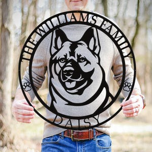 Norwegian Elkhound Metal Name Sign, Elkhound Dog House Decor, Custom Dog Sign, Front Door Welcome Sign, Family Name Sign, Dog Lover Gift