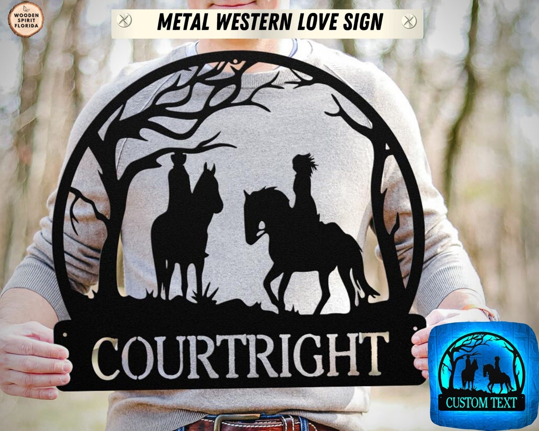 Custom Western Couple Metal Name Sign With Neon Look Led Lights ...