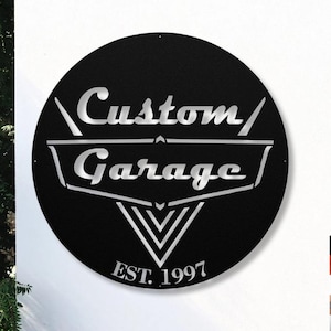 Vintage 1950&#39;s Garage Sign, Personalized Metal Wall Art, Car Shop Decor, Personalized Gifts, Hot Rods Art, Dad Man Cave, Classic Car Decor