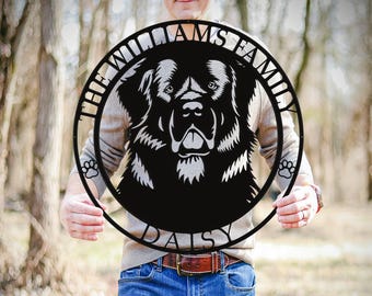 Newfoundland Metal Name Sign, Newfie Dog House Decor, Custom Dog Sign, Front Door Welcome Sign, Family Name Sign, Dog Lover Gift