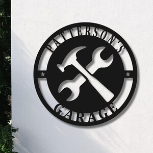 Personalized Garage Name Sign, Custom Workshop decor, Metal Sign for Garage, Gift for dad, Gift for him, LARGE Metal Mechanic Sign