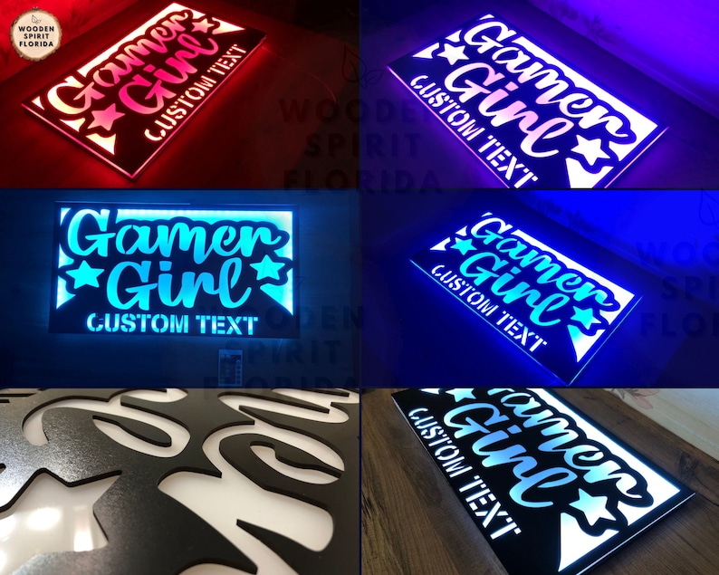 Custom Gamer Girl Wall Art With Led Lights Personalized Etsy