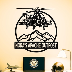 Custom Apache Helicopter Name Sign, AH Apache Metal Sign, Military Pilot Gifts, Ah-64 Decor, 64 Wall Art, Aircraft Wall Decor