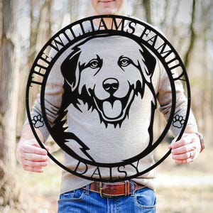 Great Pyrenees Metal Name Sign, Pyr Dog House Decor, Custom Dog Sign, Front Door Welcome Sign, Family Name Sign, Dog Lover Gift