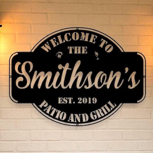 Custom Grill Sign, Metal Patio Sign for Outdoor Kitchen, Backyard BBQ, Family Name & Established Date Welcome Decor, Housewarming Gift